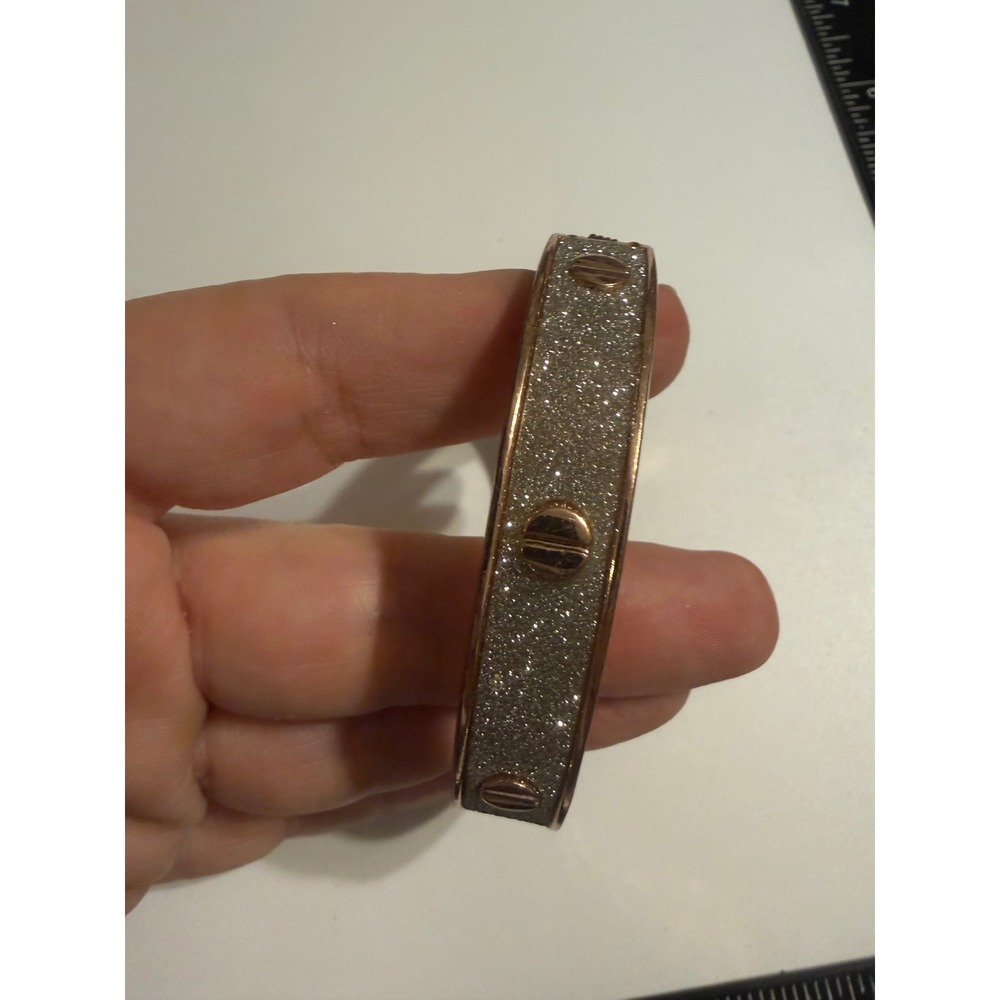 Rose Gold Tone‎ Glitter Screw Bangle Hinge Bracelet Glam Industrial Style